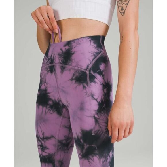 LULULEMON Power Thru High-Rise Crop 23" Sz 4 Tie Dye Wisteria Purple Graphite - Picture 3 of 9